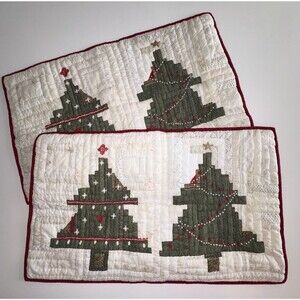 Pottery Barn Arden Christmas Tree Handcrafted Quilted Shams Set Of 2 King Size